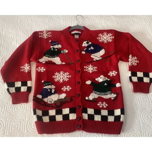 Vintage South Wool Hand Embroidered Cardigan Christmas Sweater Womens Size S Ski - Picture 2 of 13